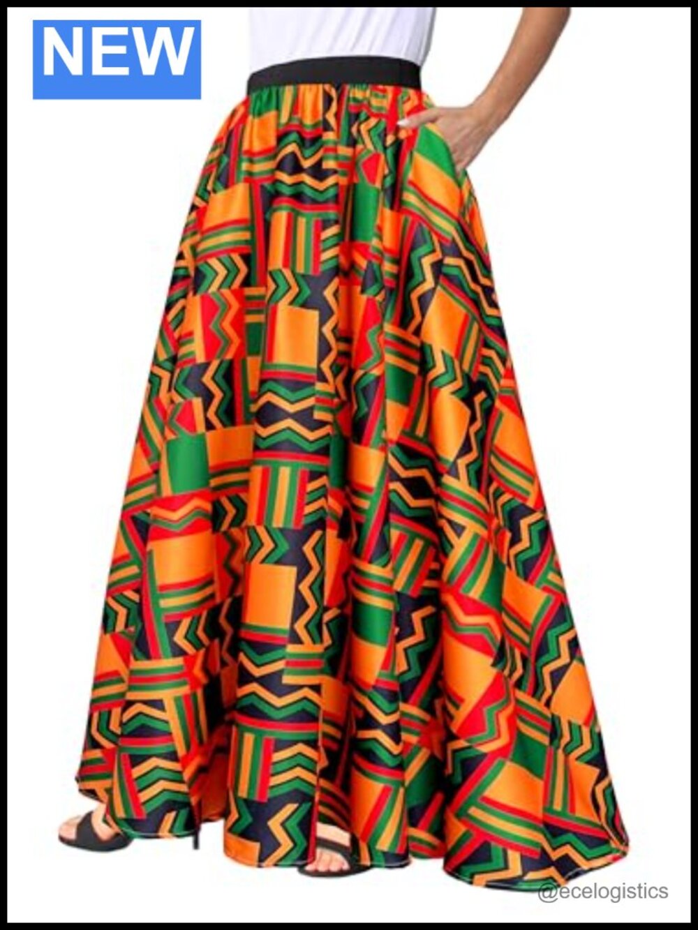 African Ankara Maxi Skirt with Pockets Dashiki Full Circle Long